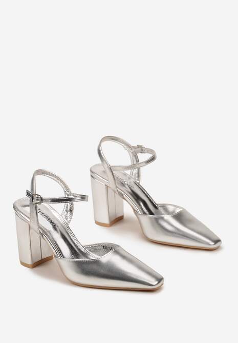 Srebrne Eleganckie Czółenka na Słupku z Zakrytym Noskiem Devana