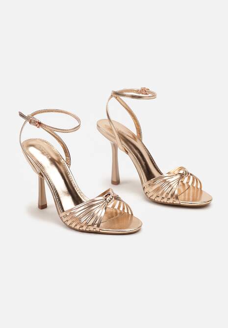 Szampańskie Sandały na Szpilce z Cienkimi Paseczkami z Supełkiem Wloedia