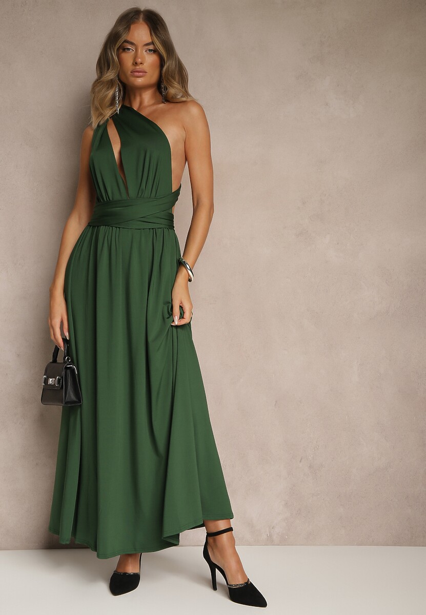 Bordowa Sukienka Koktajlowa Multiway z Wiskozą Wiązana na Szyi Lilovea