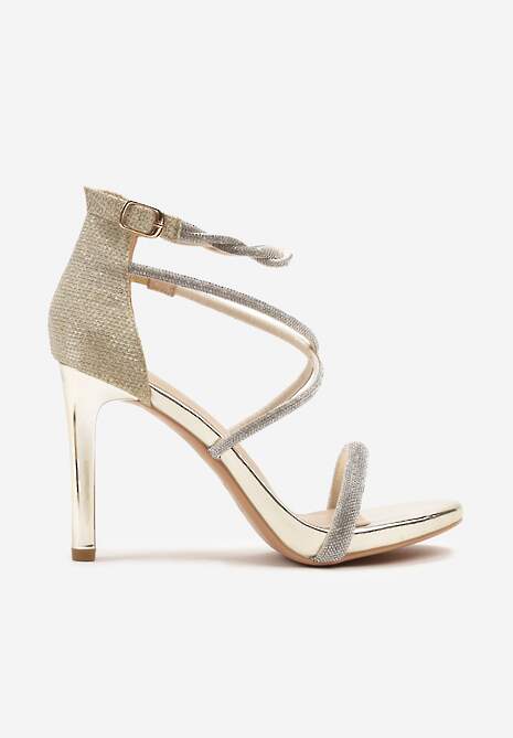 Złote  Sandały na Szpilce z Cyrkoniami Sadevorelle