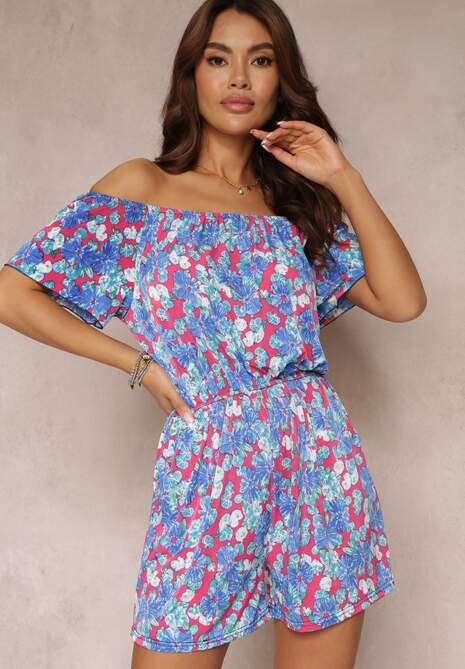 Niebieski Kombinezon z Gumką w Pasie i Hiszpańskim Dekoltem Xenesa