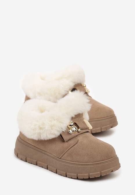 Ciemnobeżowe Śniegowce na Platformie z Metaliczną Aplikacją i Klamrą Izareth