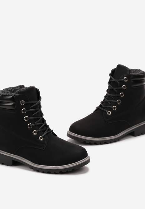 Czarne Ocieplane Traperki z Protektorem Martiel