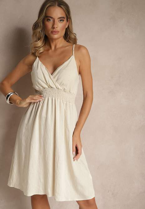 Beżowa Kopertowa Sukienka z Wiskozy Lilisena