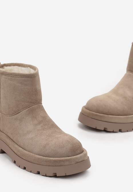 Ciemnobeżowe Botki Śniegowce na Platformie Nigvale