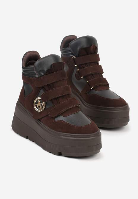 Brązowe Botki Sneakersy Vices na Platformie w Stylu Y2K Gelira