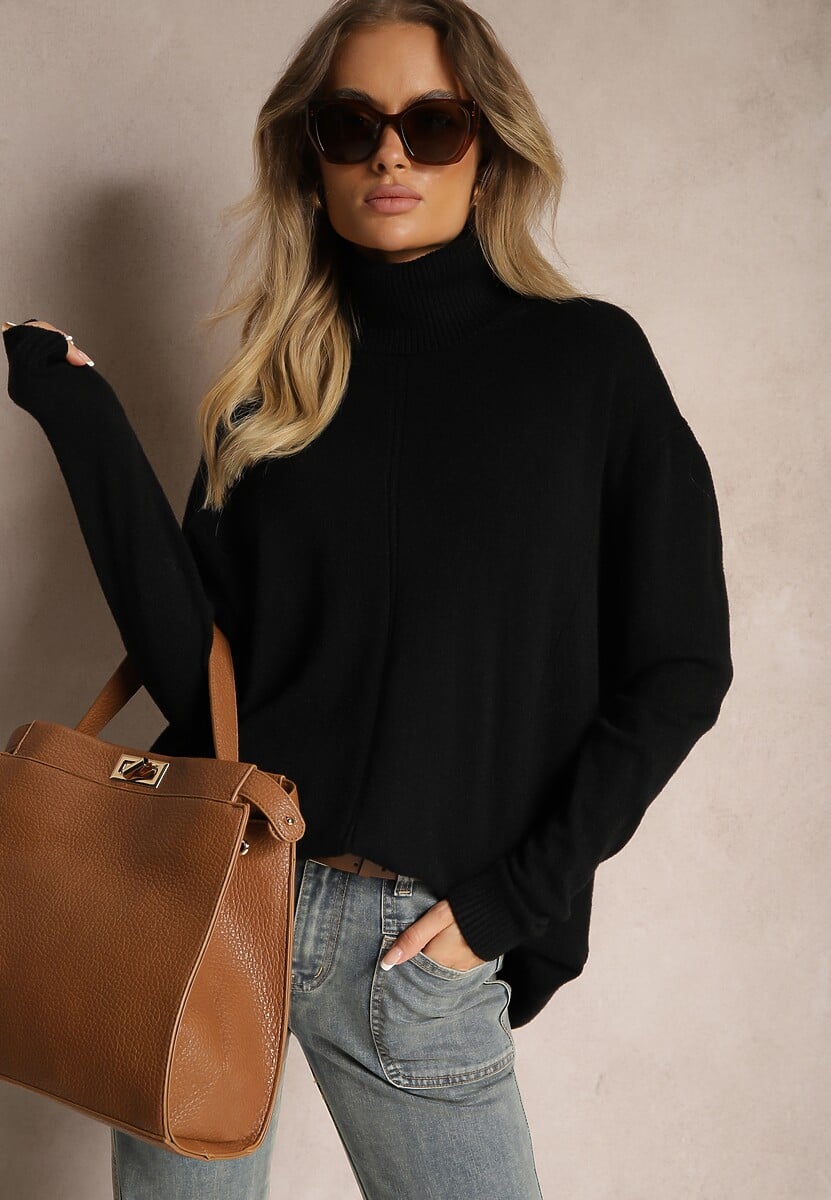 Brązowy Golf o Fasonie Klasycznego Swetra z Domieszką Kaszmiru Rorilaine