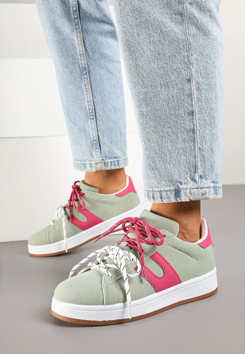 Zielono-Fuksjowe Sneakersy Ozdobione Geometrycznym Motywem Telindrela