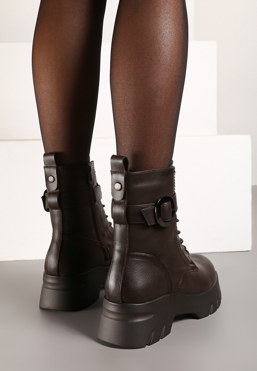 Brązowe Botki w Stylu Workerów na Grubej Podeszwie Berimona