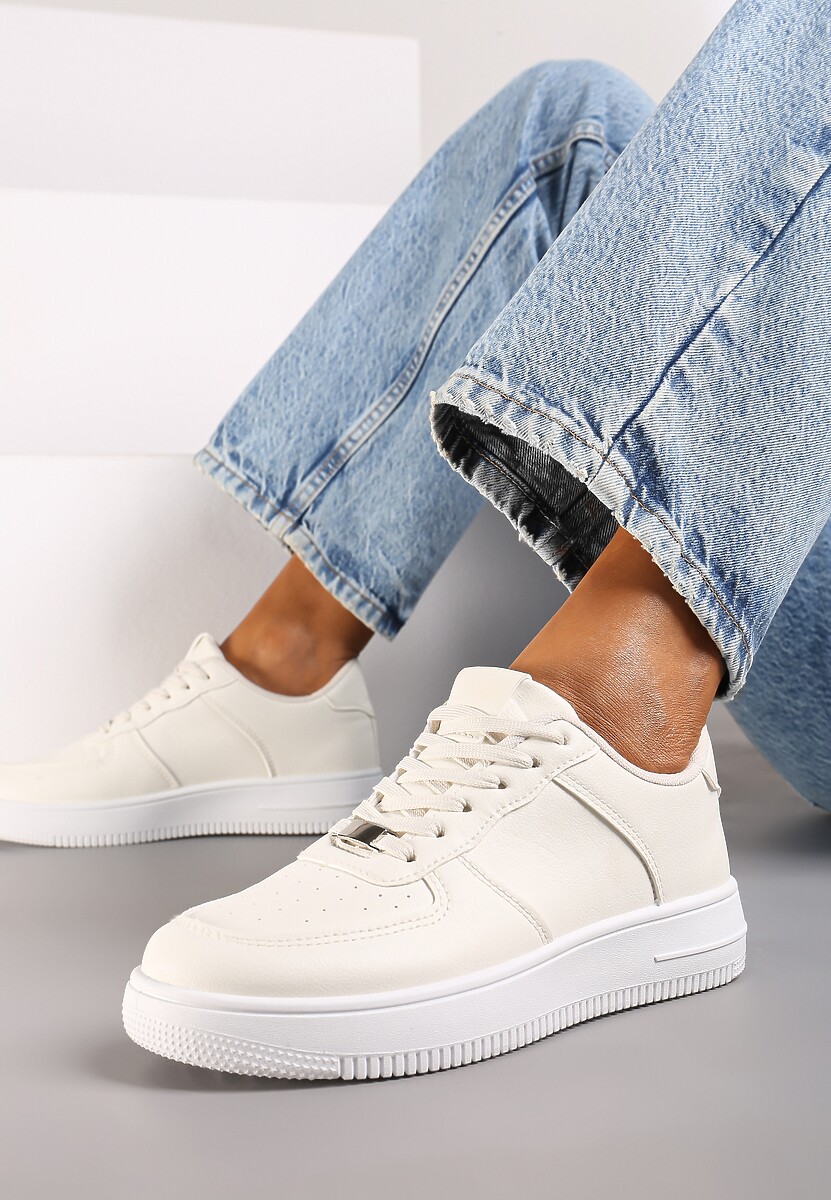 Beżowe Sznurowane Sneakersy Ozdobione Perforacją Ellemisa