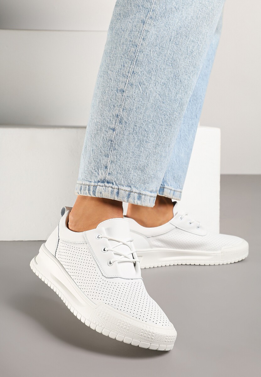 Białe Skórzane Sneakersy Ozdobione Perforacją Sorivna