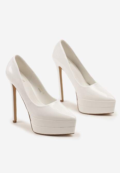 Białe Szpilki Lakierowane z Platformą i Szpiczastym Noskiem Viriona
