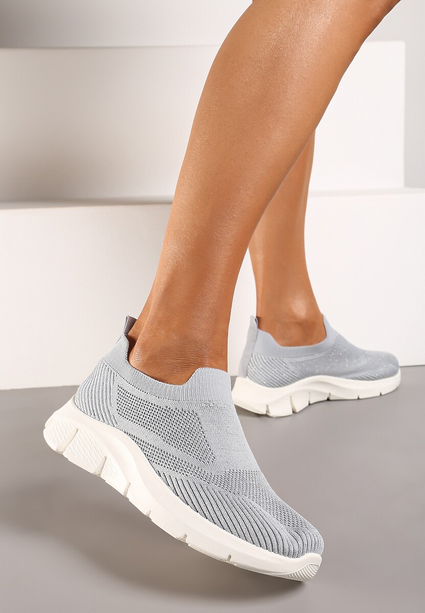 Szare Wsuwane Buty Sportowe ze Skarpetkową Cholewką Tiamonika