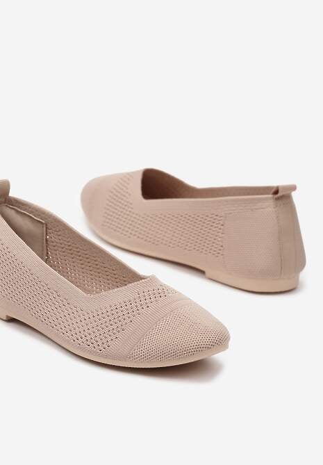 Ciemnobeżowe Płaskie Balerinki z Siateczkowego Materiału Nelibra