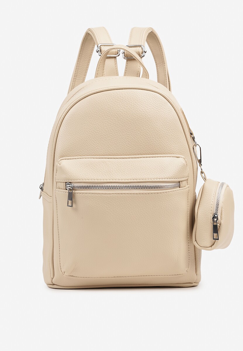 Biały Mały Plecak z Dodatkową Saszetką i Kieszenią z Suwakiem Pasianne