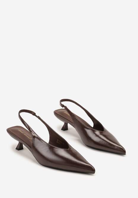 Brązowe Czółenka Slingback na Obcasie Typu Kaczuszka Latorra