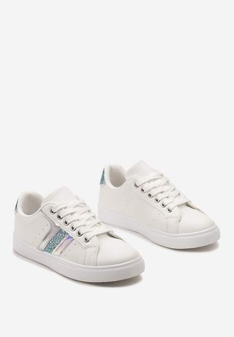Biało-Niebieskie Casualowe Sneakersy z Brokatem i Metalicznym Zdobieniem Tidalis