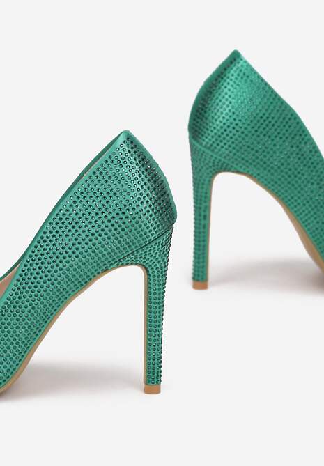 Zielone Satynowe Szpilki z Cyrkoniami Kolfi