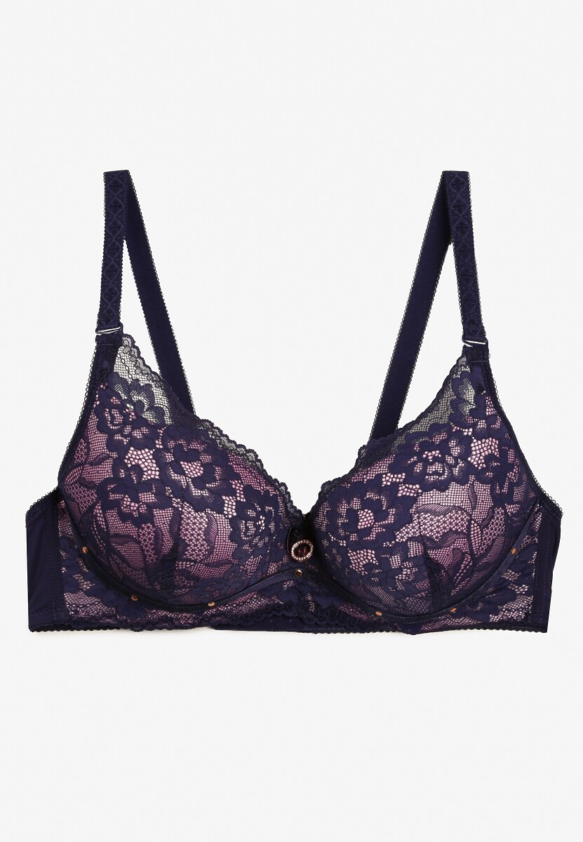 Fioletowo-Różowy Biustonosz z Koronką i Funkcją Push Up Wifia