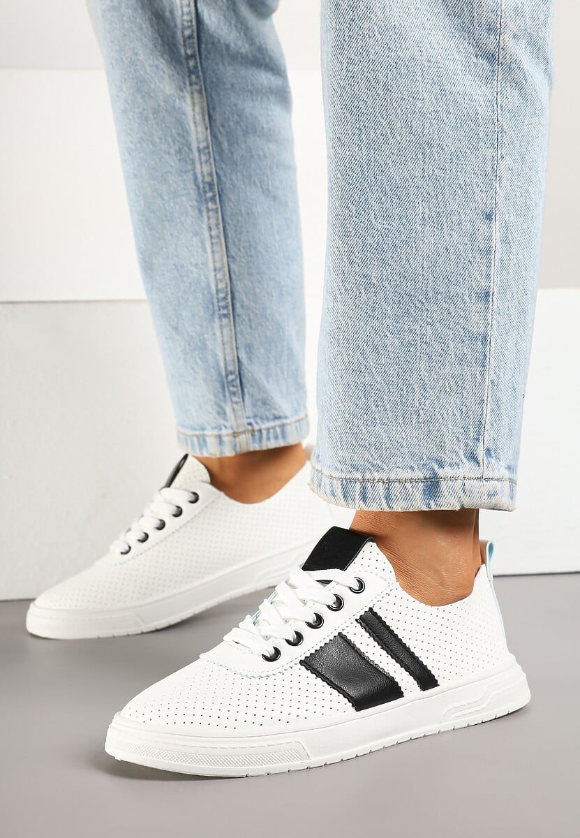 Czarno-Białe Tenisówki Ozdobione Paskami Meloti