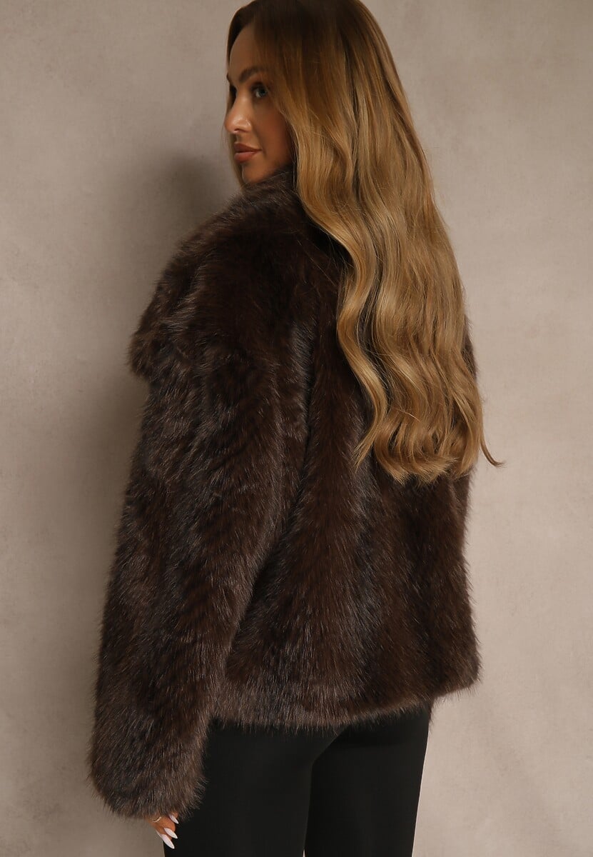 Brązowa Kurtka Futerko Ozdobione Cieniowanym Motywem Monideva