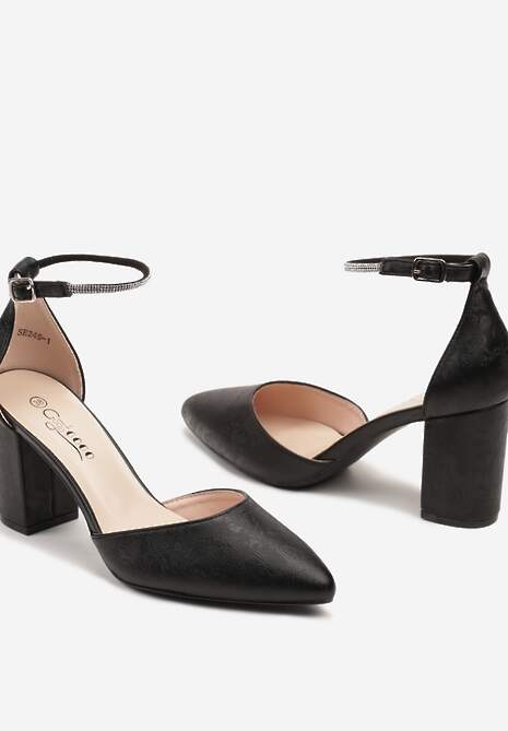 Czarne Czółenka na Słupku z Paskiem Wokół Kostki Rennithra