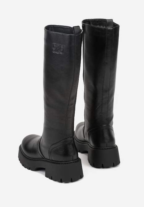 Czarne Kozaki VICES na Platformie z Tłoczonym Zdobieniem przy Cholewce Uniresa