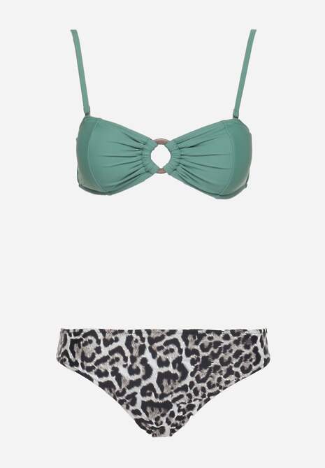 Ciemnozielone Bikini w Panterkę na Cienkich Ramiączkach Naiahes