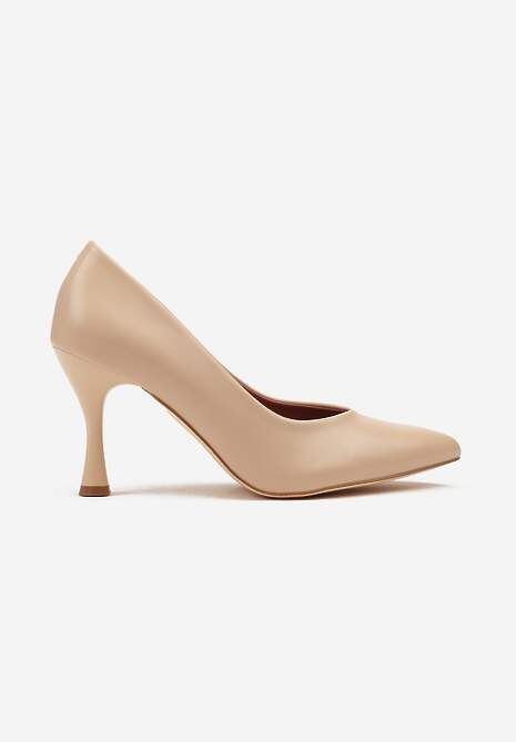 Beżowe Szpilki Vices na Klepsydrowym Obcasie ze Skórzaną Wkładką Muzite