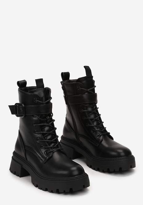 Czarne Botki Workery z Paskiem Wokół Cholewki Galitrisa