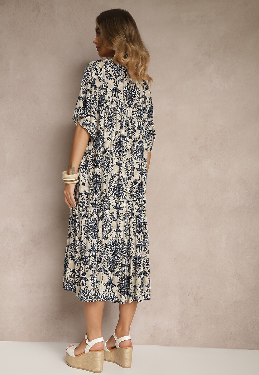 Niebieska Sukienka z Bawełną i Abstrakcyjnym Motywem Filarella