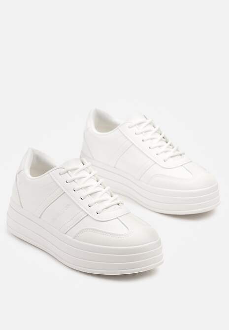 Białe Sneakersy w Stylu Kultowych Tenisówek na Grubej Podeszwie Agerla