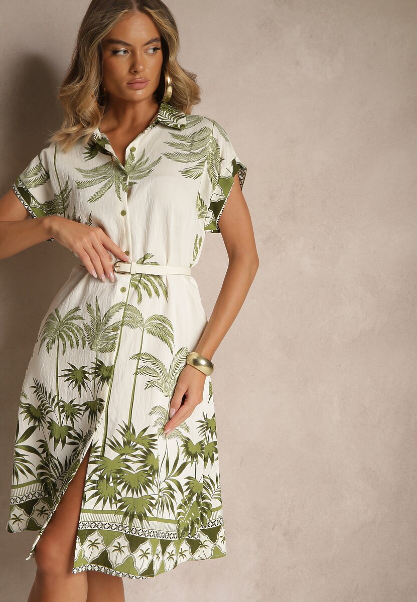 Zielona Sukienka Oversize z Wiskozą o Koszulowym Kroju Folavira