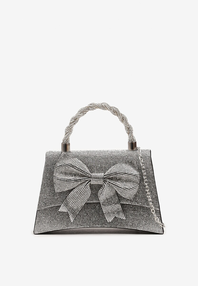 Złota Torebka Kopertówka Ozdobiona Cyrkoniami i Kokardą Deolire