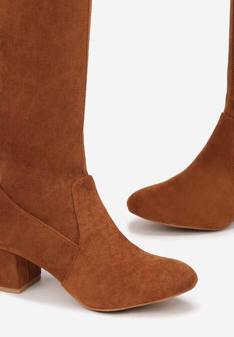 Brązowe Kozaki za Kolano na Słupku Neshi