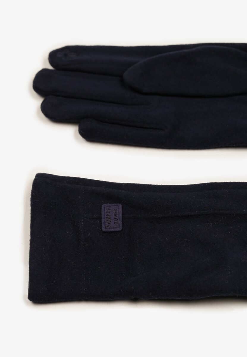 Granatowe  Rękawiczki Zimowe z Bawełną Ozdobione Aplikacją Gralemi