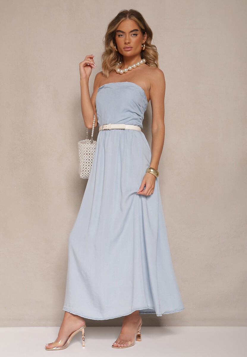 Jasnoniebieska Rozkloszowana Sukienka Bandeau Mavoreine