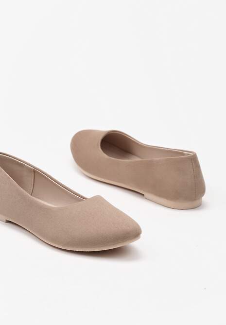 Ciemnobeżowe Klasyczne Balerinki z Ekozamszu z Okrągłym Noskiem Harneli