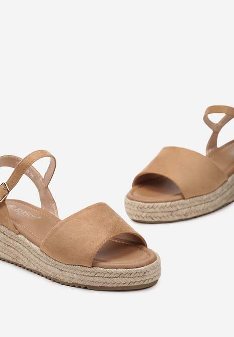 Brązowe Sandały z Plecionki z Paskiem Wokół Kostki i Sprzączką Tidalia