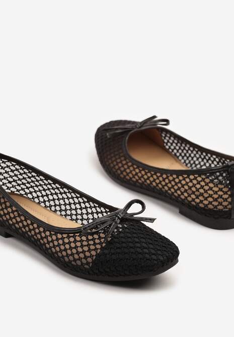 Czarne Siateczkowe Balerinki z Ozdobną Kokardką Nairisola