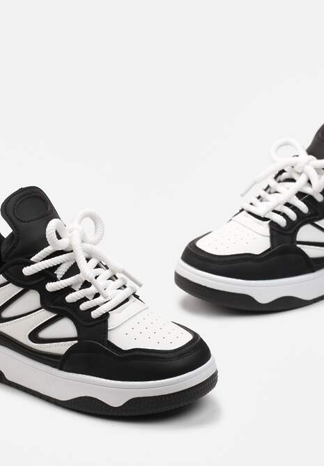 Czarno-Białe Sneakersy przed Kostkę na Platformie z Wstawkami Losia