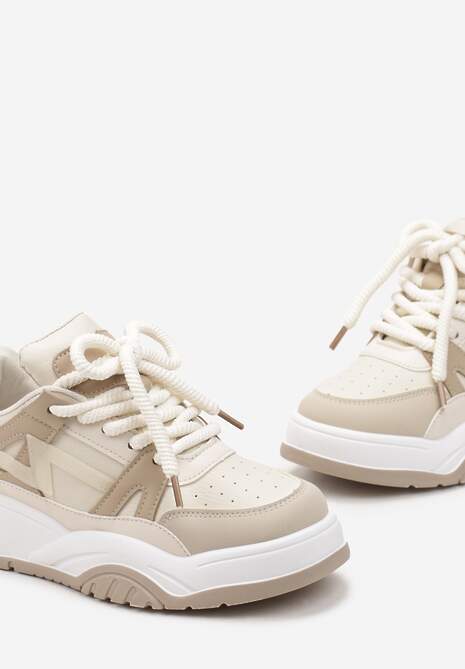 Beżowe Sneakersy na Grubej Podeszwie z Szerokim Wiązaniem Iniestra