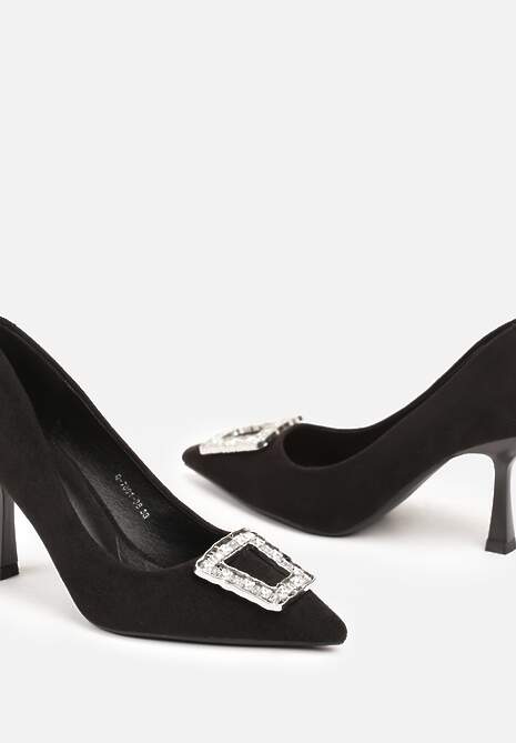 Czarne Szpilki Ozdobione Klamrą z Cyrkoniami Lalabria