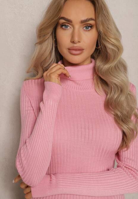 Ciemnoróżowy Klasyczny Golf Prążkowany Solrelia