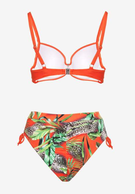 Pomarańczowe Bikini z Motywem Roślinnym Biustonosz i Majtki Figi ze Ściągaczami Sadorene