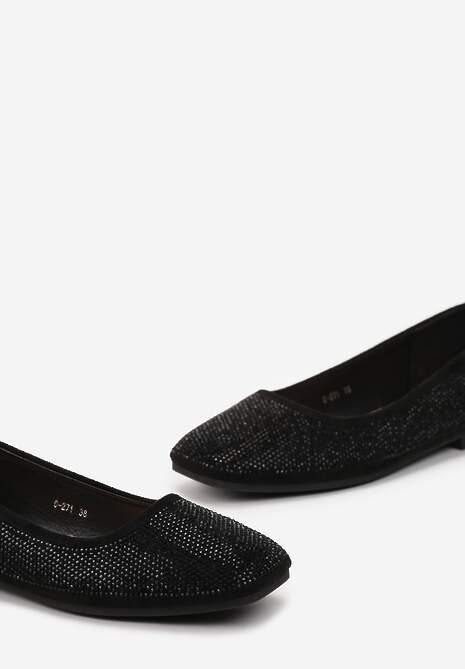 Czarne Płaskie Balerinki w Cyrkonie Tollitra