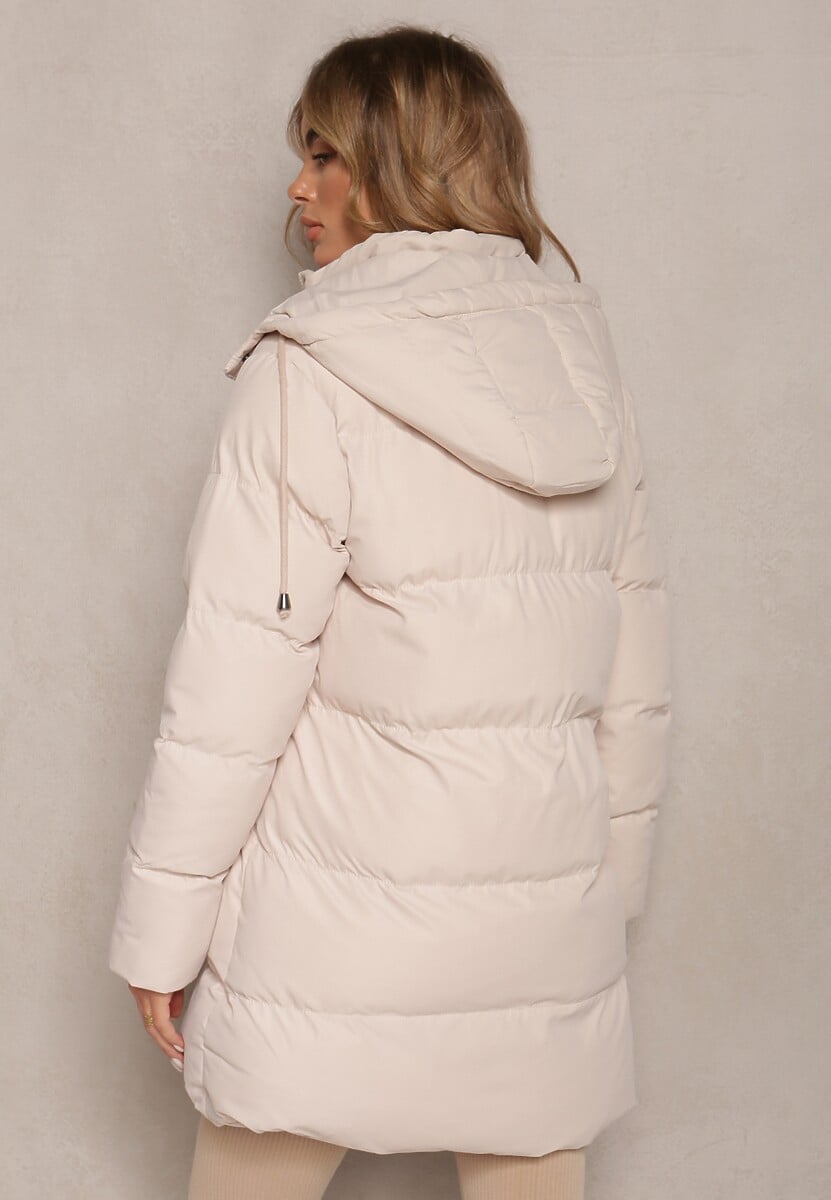 Jasnobeżowa Kurtka z Klasycznym Pikowaniem i Odpinanym Kapturem Thessari