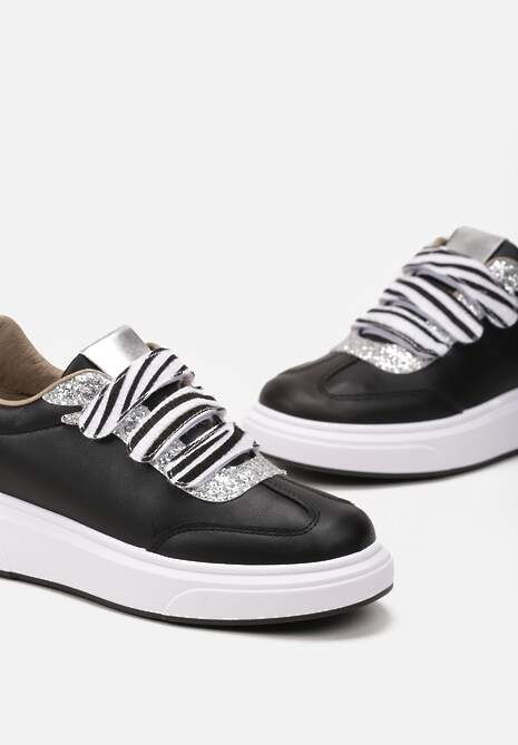 Czarne Sneakersy z Brokatową i Metaliczną Wstawką i Zapięciem na Rzep Tinarima