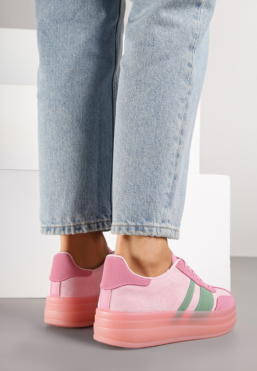 Różowe Sneakersy w Stylu Tenisówek z Geometrycznym Wzorem Melundea