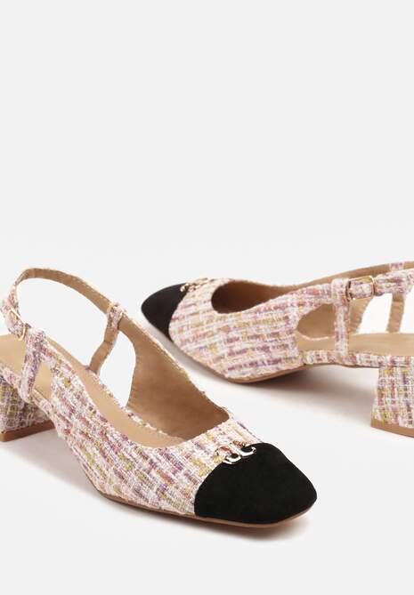 Różowe Czółenka na Słupku Typu Slingback z Ozdobnym Noskiem Dorirena